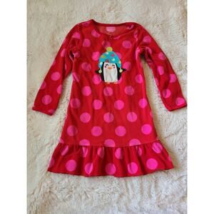 Carter's Pink & Red polka dot fleece happy penguin nightgown girl's size small
